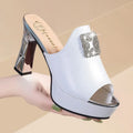 Summer Fish Mouth Block Heel Sandals Women's Platform Platform Rhinestone Sexy High Heeled Sandals Womens Shoes