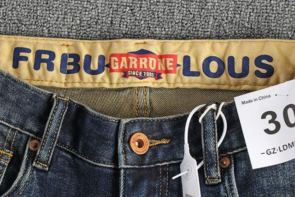 Waist Printed Retro Denim Jeans Men Clothes Cargo Pants Washed Distressed Trousers Roll Up Fashion Casual Wear Straight Oversize