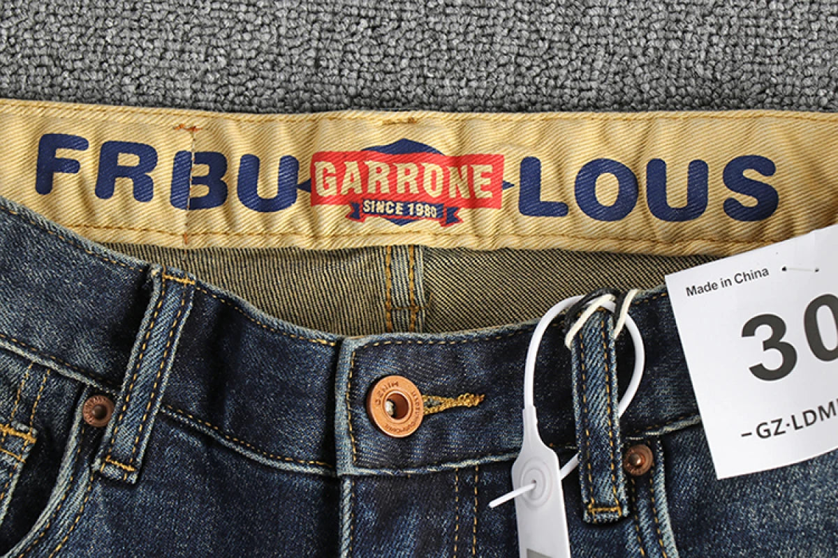 Waist Printed Retro Denim Jeans Men Clothes Cargo Pants Washed Distressed Trousers Roll Up Fashion Casual Wear Straight Oversize