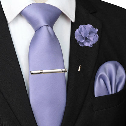 Mens Colors Solid Tie and Lapel Pin Necktie Pocket Square and Tie Clip Sets for Business Casual 4PCS