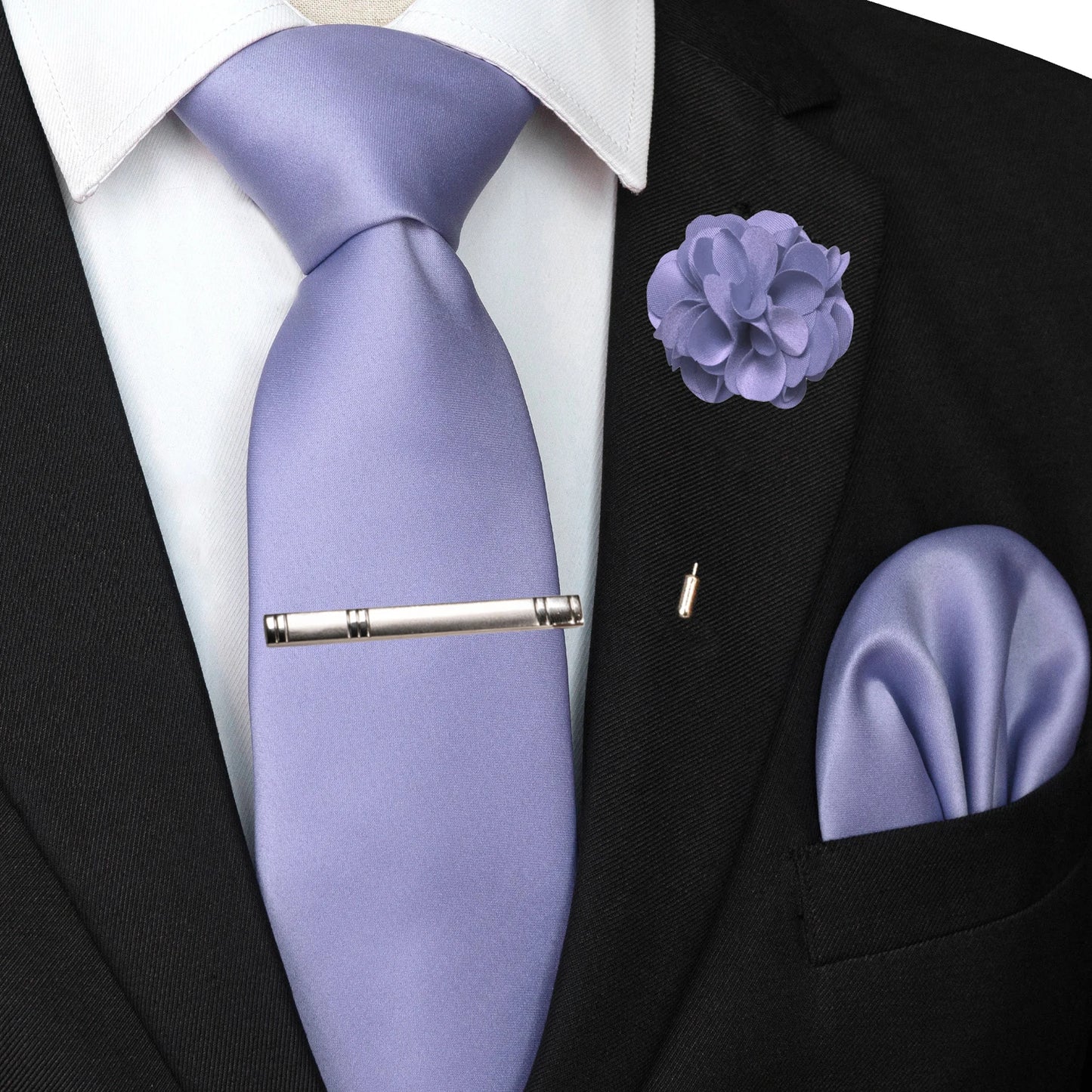 Mens Colors Solid Tie and Lapel Pin Necktie Pocket Square and Tie Clip Sets for Business Casual 4PCS