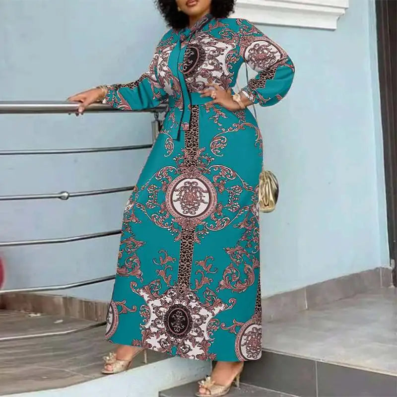 VONDA Maxi Dress 2024 Summer Women Bohemian Printed Party Sundress Long Sleeve Stand Collar Casual Robe Holiday Vestidos Belted