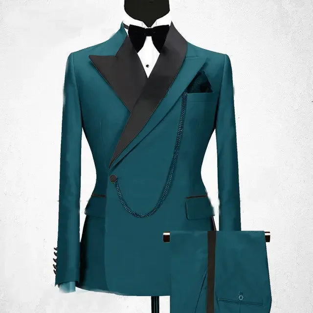 Custom Made Black Groom Tuxedo Peaked Lapel Double Breasted Men Suit Prom Wedding Party Men Suits Costume ( Jacket+Pants)