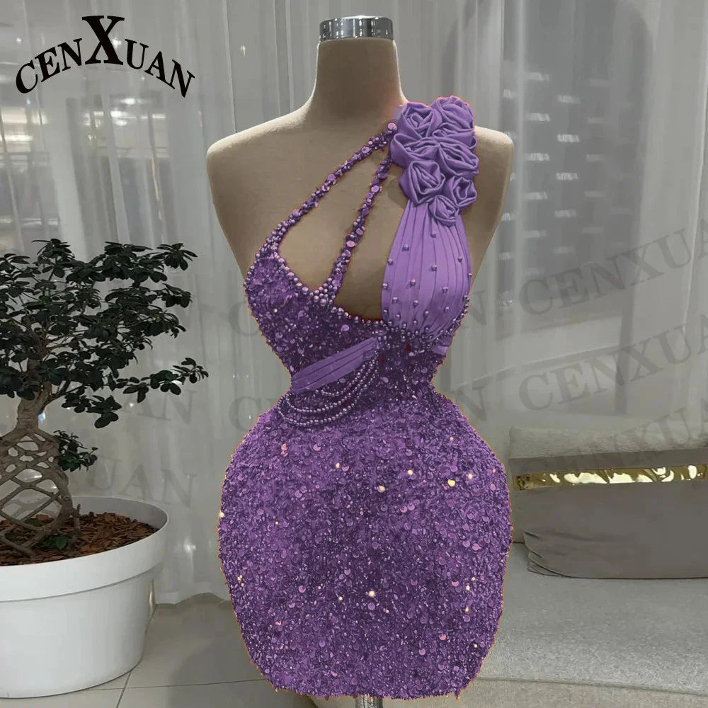 CENXUAN Luxury Graduation Dresses Saudi Arabia Sequin One Shoulder Vestidos De Festa Formal Party Gown Plus Size Customized