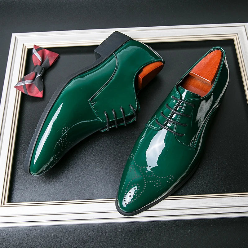 Neu eingetroffene grüne Oxford-Schuhe für Herren, PU, runde Kappe, Schnürung, unifarben, Party, Herren-Abendschuhe, Größe 38-48