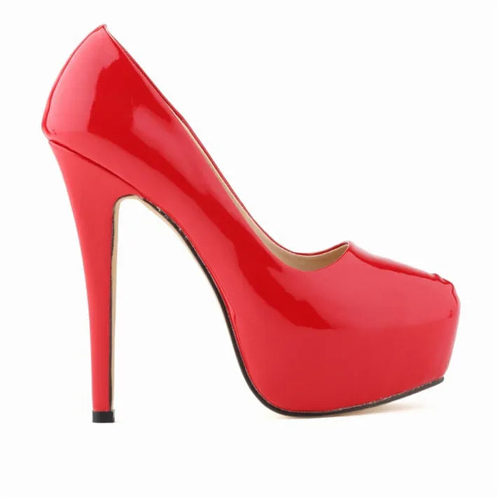 Sexy High Platform Party Shoes  New Women Concise Solid Patent Leather High Heels Shoes Fashion Shallow Wedding Shoes Woman