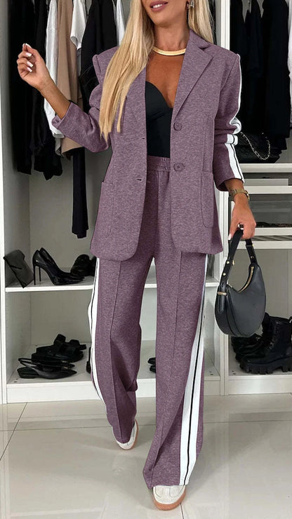 Autumn And Winter New Long Sleeves Suit Women's Suit Fashion Pimp Stitching Pants Pocket Female Office Blazer 2 Piece Set