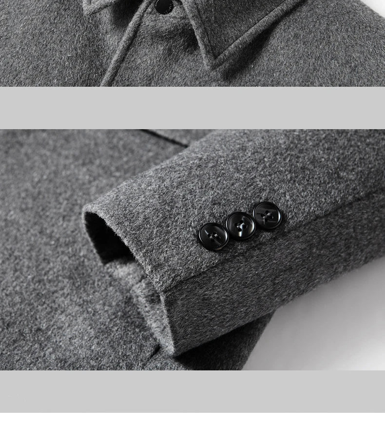 BROWON Brand Winter Coat Men  Autumn Solid Turn-Down Collar Wool Long Jacket for Men New Business Casual Keep Warm Outerwear