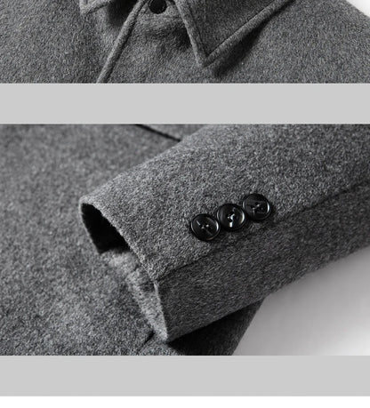 BROWON Brand Winter Coat Men  Autumn Solid Turn-Down Collar Wool Long Jacket for Men New Business Casual Keep Warm Outerwear