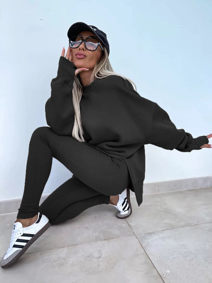 Spring summer  new Shirt  casual loose-fitting sweater tight pants 2 piece suit sets for women 2 pieces trousers sets