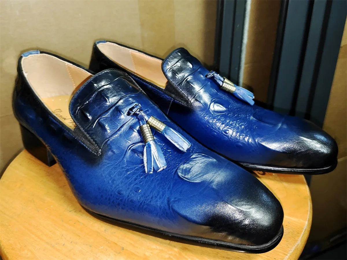 Men's Genuine Leather Tassel Loafers Black Formal Slip-On Dress Shoes Wedding Men's Footwear 2025 Style