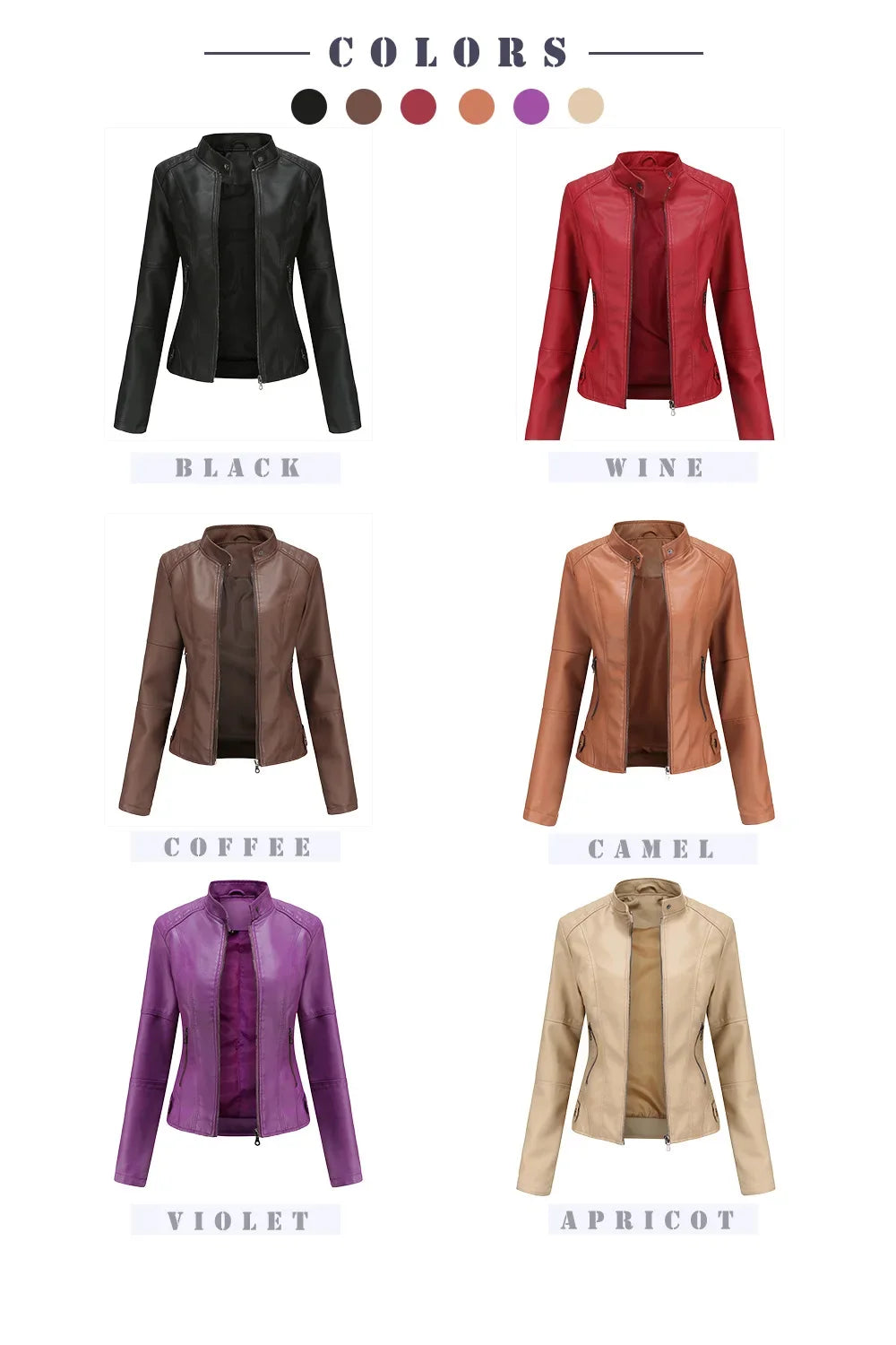 Autumn New Women's Leather Jacket, Fashionable Trim Motorcycle Women PU Coat Black Purple Brown Tops Female Menteau