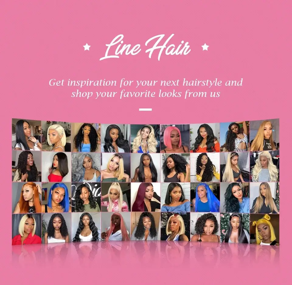 Line Hair collage featuring diverse hairstyles for inspiration and shopping.