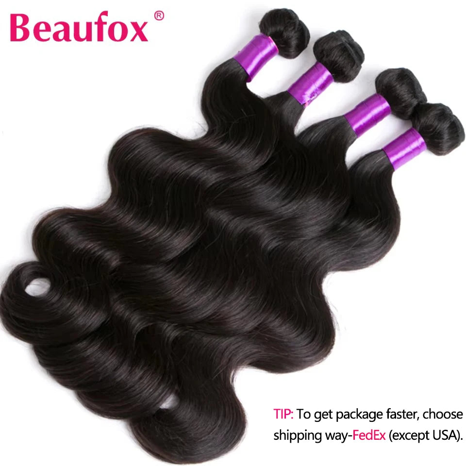 Beaufox Body Wave Bundles With Closure Brazilian Hair Weave 3/4 Bundles With Closure Natural Human Hair Bundles With Closure