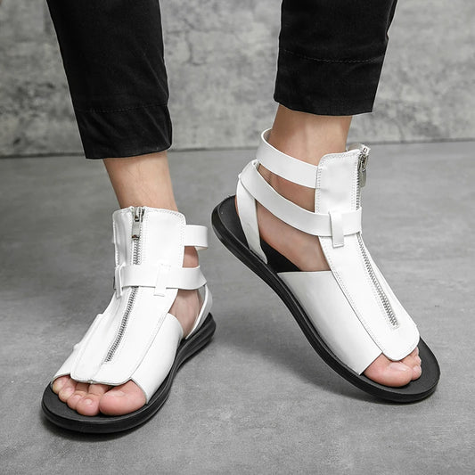 Luxury Brand White Roman Sandals Summer 2023 New Beach Shoes Men's New Casual Sandals Men's Outdoor Comfortable Zippered Sandals