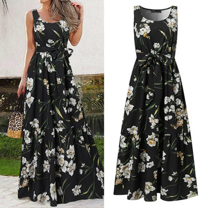 Summer Women Dress  Elegant Party Sleeveless Maxi Dress Sexy Bohemian Leopard Print Vestidos Casual Swing Sundress