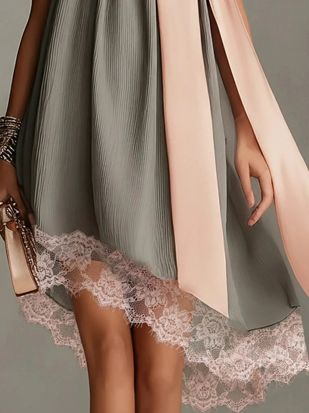 Pleated Halter Mini Dress for Women Pink Satin Big Bow Neck Tie Sleeveless Loose Flowy Elegant Cocktail Wedding Guest Dress