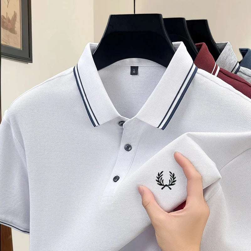 100% pure cotton high-end brand summer designer original exquisite embroidered polo shirt men's comfortable casual short sleeve