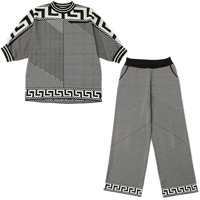 Two-piece Women Temperament Knitwear Clothing Set  Fashion New Autumn Loose Top+Wide Leg Pants Ladies Casual Clothing Sets