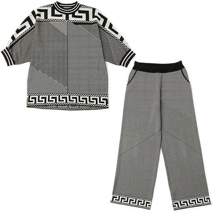 Two-piece Women Temperament Knitwear Clothing Set  Fashion New Autumn Loose Top+Wide Leg Pants Ladies Casual Clothing Sets