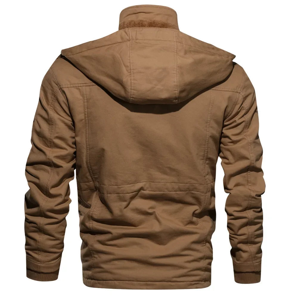 Men Fleece Fur Lined Thick Mid-Length Cotton Jacket Long Sleeve Autumn Winter Casual Jackets