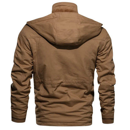Men Fleece Fur Lined Thick Mid-Length Cotton Jacket Long Sleeve Autumn Winter Casual Jackets