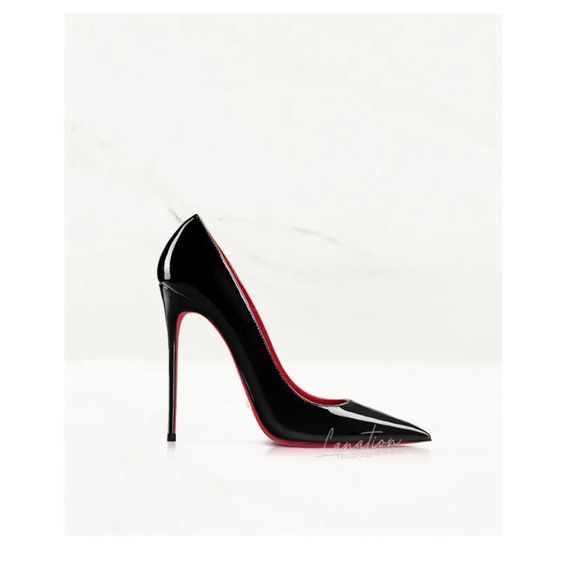 2026 Spring New High-end Black High-heeled Shoes for Women, Thin-heeled, Pointed Toe, Patent Leather, Elegant Single Shoes