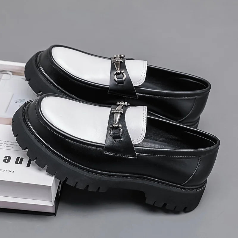 British Style Metal Buckle Loafers Men Thick-soled Wedding Shoes New Formal Business Comfort Shoes Slip-on Leather Casual Shoes