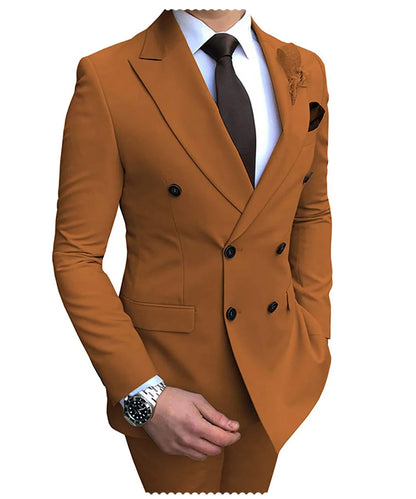 New Beige Men's Suit 2 Pieces Double Breasted Notch Lapel Flat Slim Fit Casual Tuxedos For Wedding(Blazer+Pants)