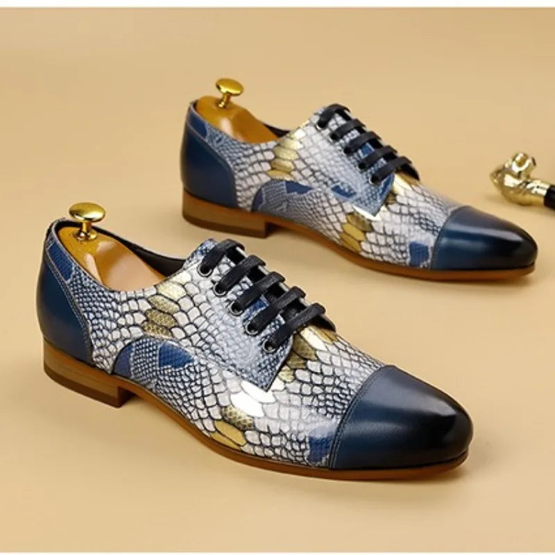 Luxusmarke Echtes Leder Herren Business Schuhe Mode Schlangenmuster Design Schnürschuhe Herren Business Anzug Bräutigam Hochzeitsschuhe