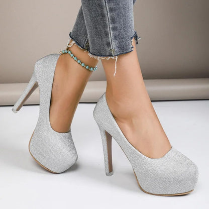 Fashion Women High Heels Modern Ladies Party Shoes Platform Super High Heels 12cm Black Silver Pink Bling Shoes D367