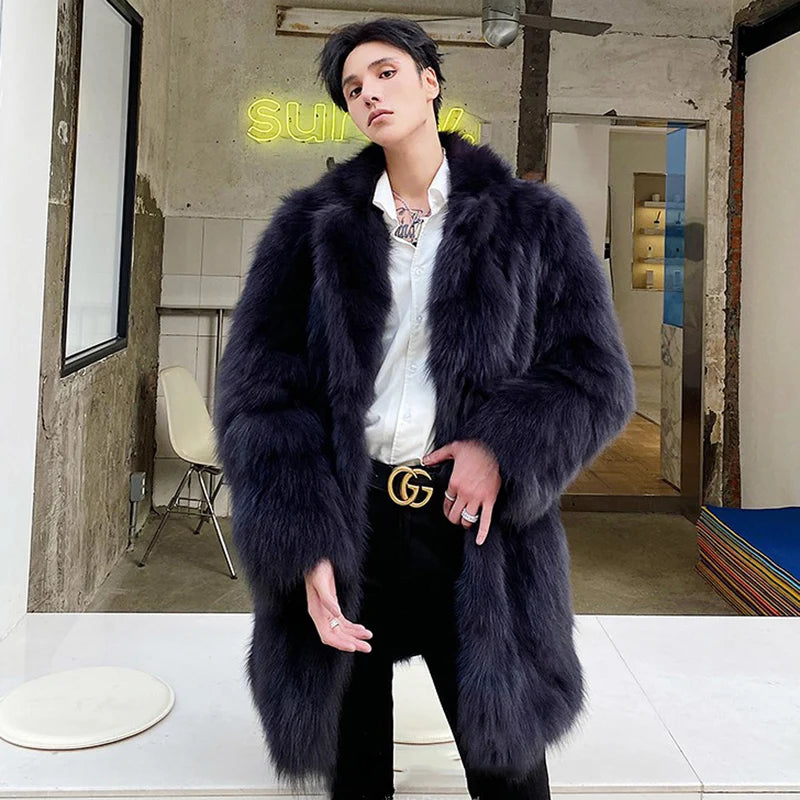 Autumn Winter Fur Coat Jacket Thick Men Lapel Warm Luxury Faux Fur Black Parkas Bontjas Mens Furry Shaggy Outerwear Windbreaker