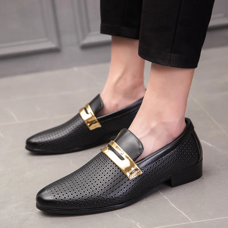 Men Shoes Summer Hollow Breathable Casual Two-layer Leather Shoes Men Dress Wedding Loafers Men's Moccasins Tenis Masculino