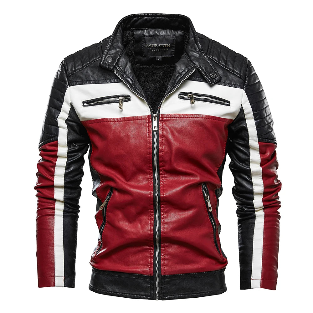 Leather Jacket Men Autumn Winter Fleece Coat Motorcycle Faux Leather Jacket Casual Male Windbreaker Slim Fit Ropa De Hombre