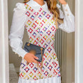Womens Dresses  Spring Fashion Houndstooth Button Decor Puff Sleeve Ruffle Hem Elegant Turn-Down Collar Daily A Line Dress