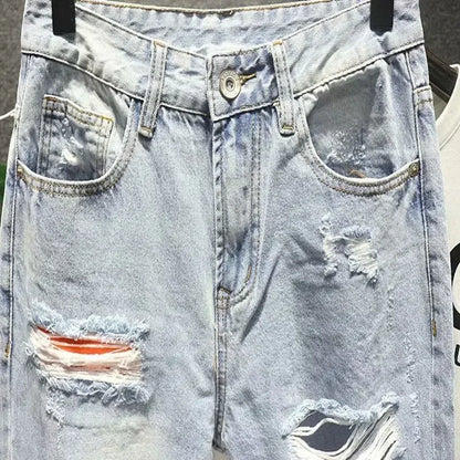 Men's Jeans with Holes Man Cowboy Pants Cropped Harem Hip Hop Trousers Torn Ripped Broken Retro Classic Trend  Korean Style