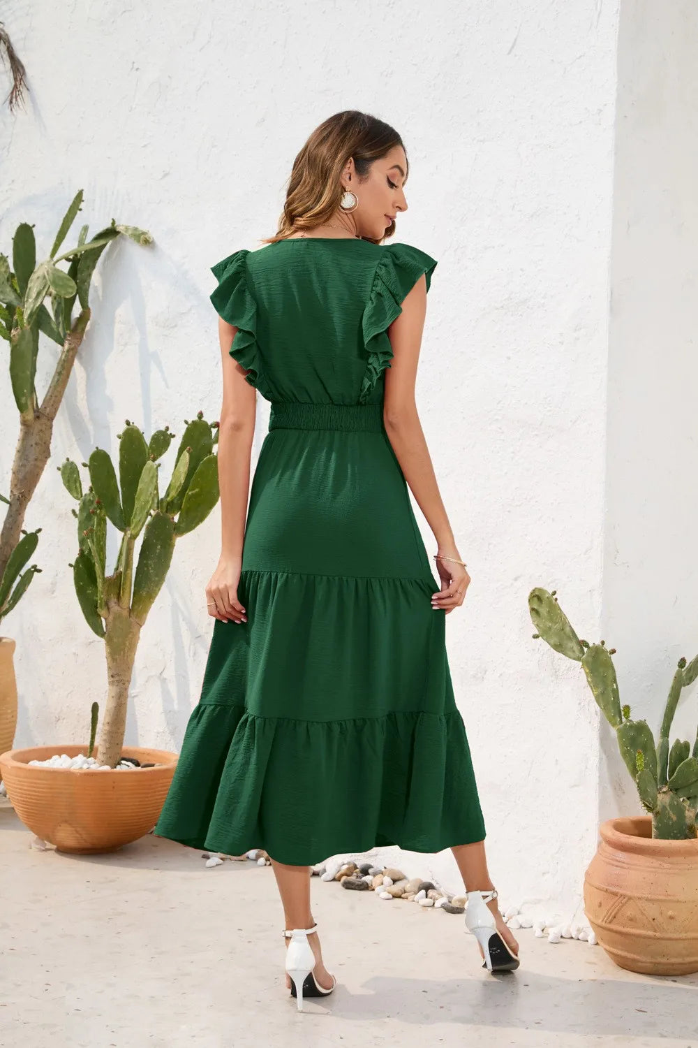 Summer Woman Dress V Neck Sleeveless Red Dresses High Waist A Line Green Maxi Dress Tiered Skirt Boho Black Casual Dress