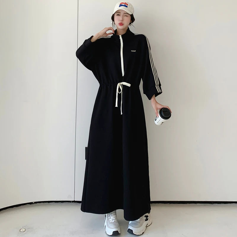 NYFS 2024 Autumn New Korea Woman Dress Vestidos Robe Elbise Loose Plus Size Letter Print Long Sleeve Long Dress