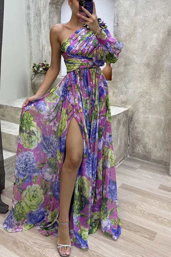 New Fashion Hot Selling Casual Slit Dress for European and American Gatherings INS Loose Multicolor Sloping Shoulder Dress