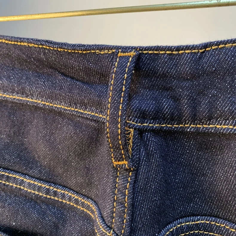 High end light luxury men jeans autumn new item dark blue fashion printed casual straight slim fit cotton washed denim pants