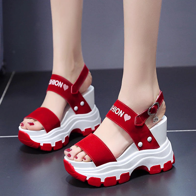 Platform Heeled Sandals Women 2023 New Summer Chunky High Heels Female Wedges Shoes for Women Fish Toe Red Sandalias De Mujer
