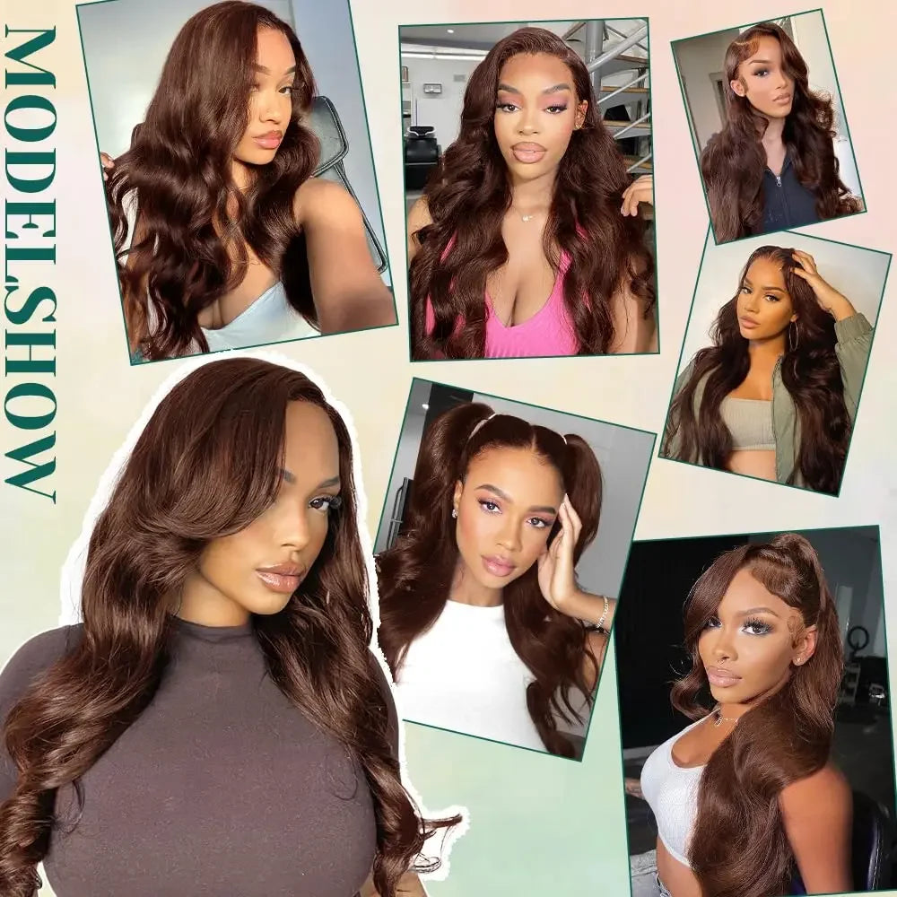 Body Wave Wig 46 Inches #4 Chocolate Brown Remy Hair 13x4 13x6 HD Transparent Lace Frontal Wigs Pre Plucked Human Hair For Women