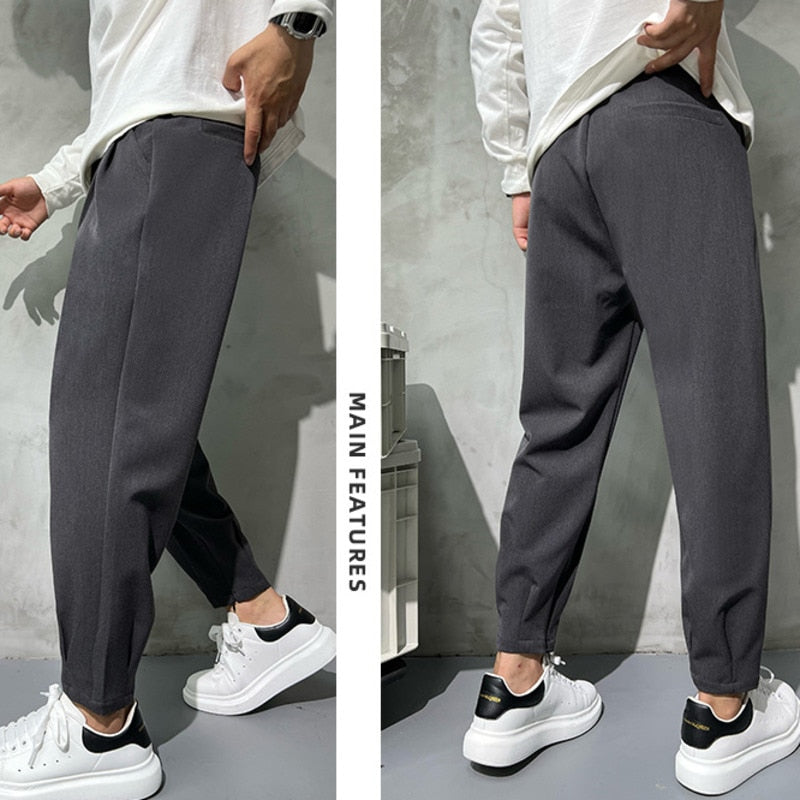 Pantaloni de costum de culoare solidă Bărbați Moda Business Society Rochie pentru bărbați Pantaloni cu fermoar la gleznă Coreeană Drepți Pantaloni formali de birou pentru bărbați