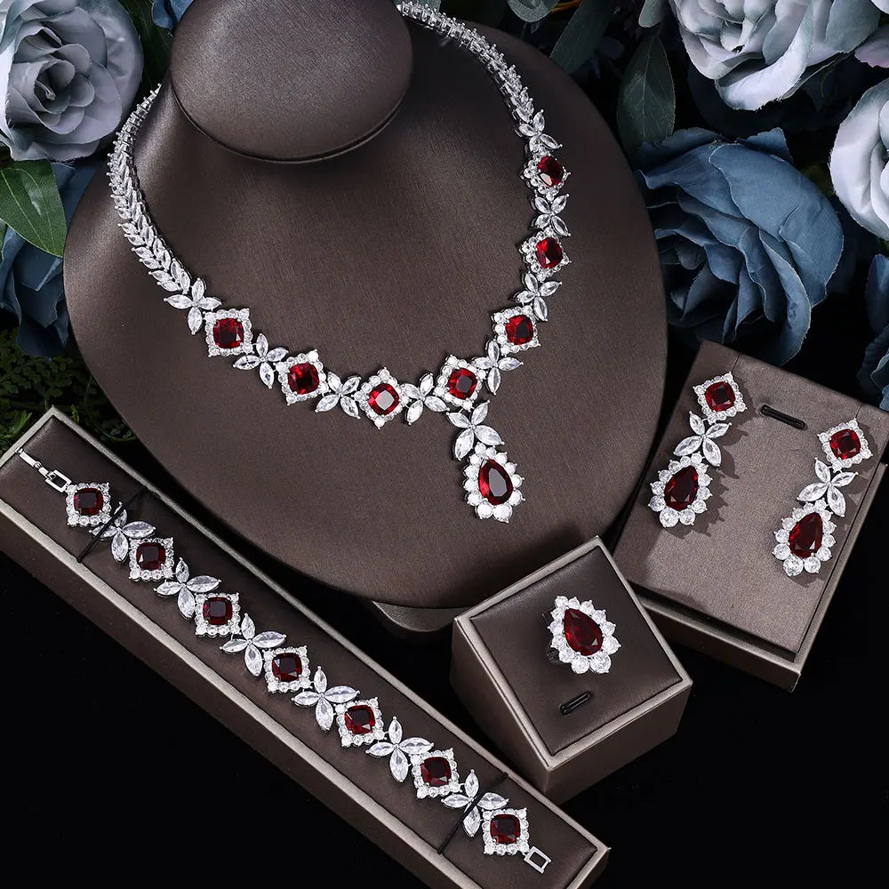 Ingenious  Luxury  4pcs Bridal Zirconia Jewelry Sets For Women Party , Dubai Nigeria  Crystal Wedding Jewelry Sets 2022