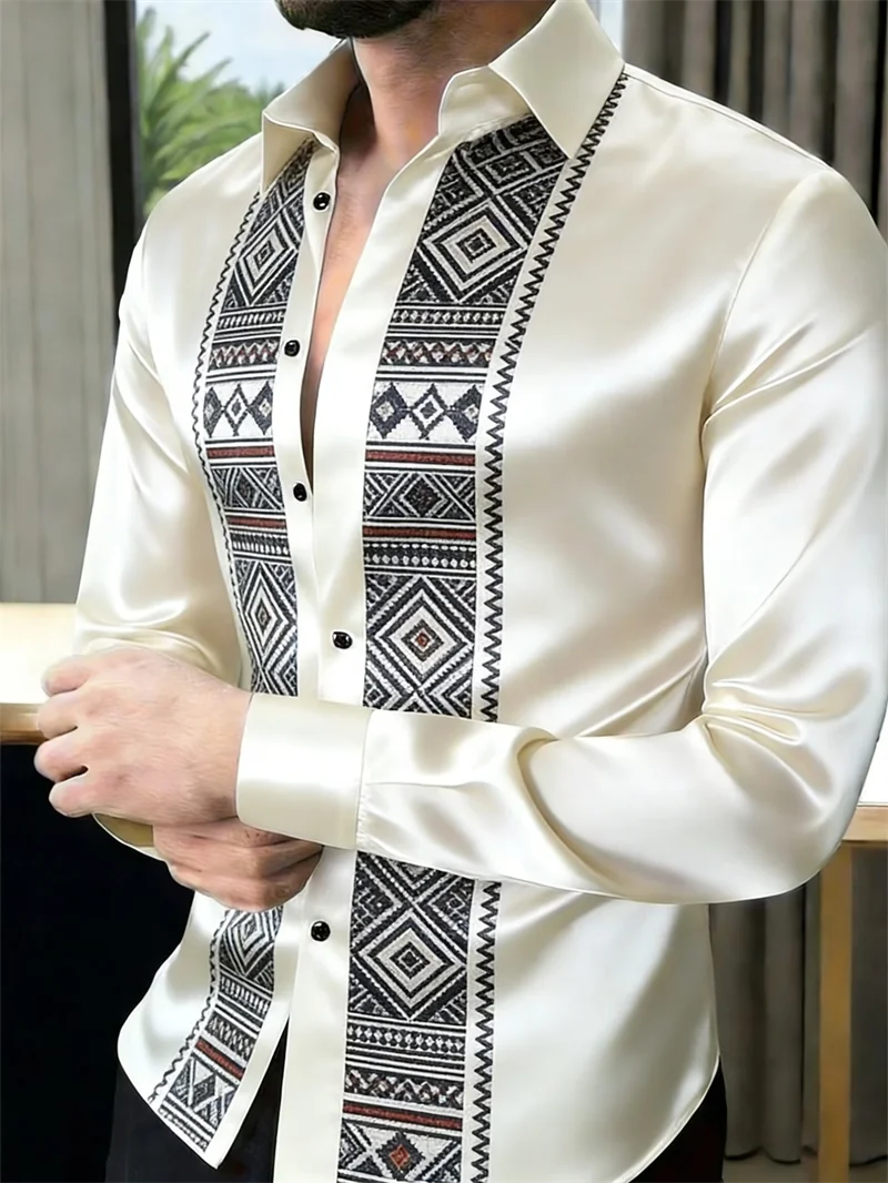 New Colorful Fluid Art Printed Men's Long Sleeve Shirt Trendy Brand Personalized Casual Slimming Shirt