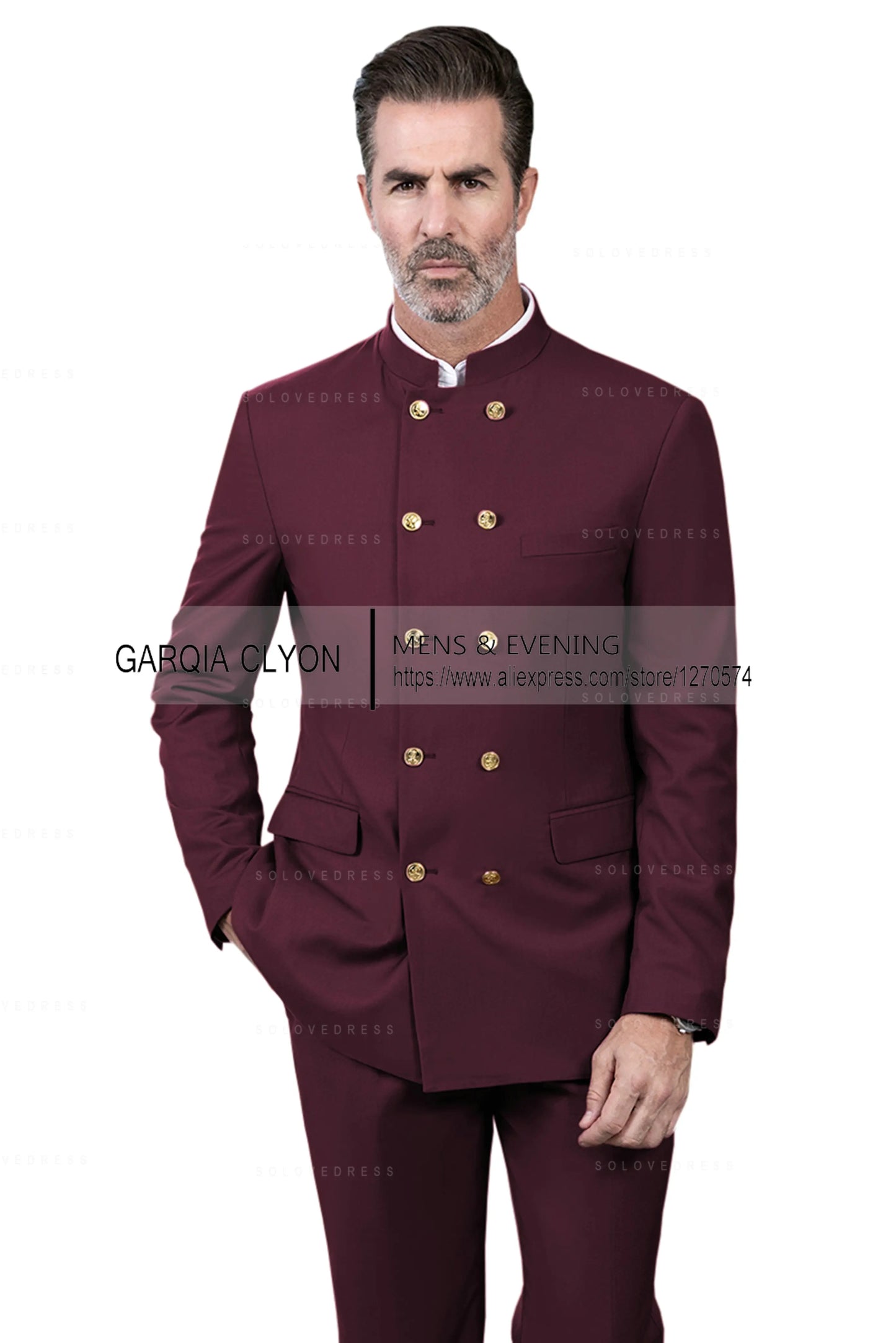 2 Piece Stand Collar Double-Breasted Chinese Style  Men's Suits With 3 Real Pocket Wedding SuitsTailored Fit (Blazer+Pants)