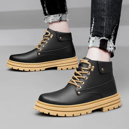 Man Elevator Oxford Chunky Shoes Men Chelsea Boots Leather Ankle Sneakers  Plus Size 37-48