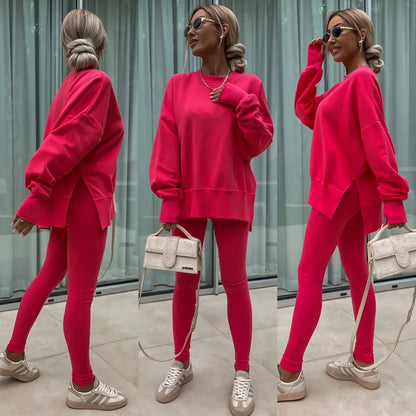 Spring summer  new Shirt  casual loose-fitting sweater tight pants 2 piece suit sets for women 2 pieces trousers sets