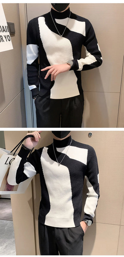 Autumn/Winter Colored Half Turtleneck Sweater Men Long Sleeve Slim Fit Casual Pullover Social Underlying Knitwear Tops