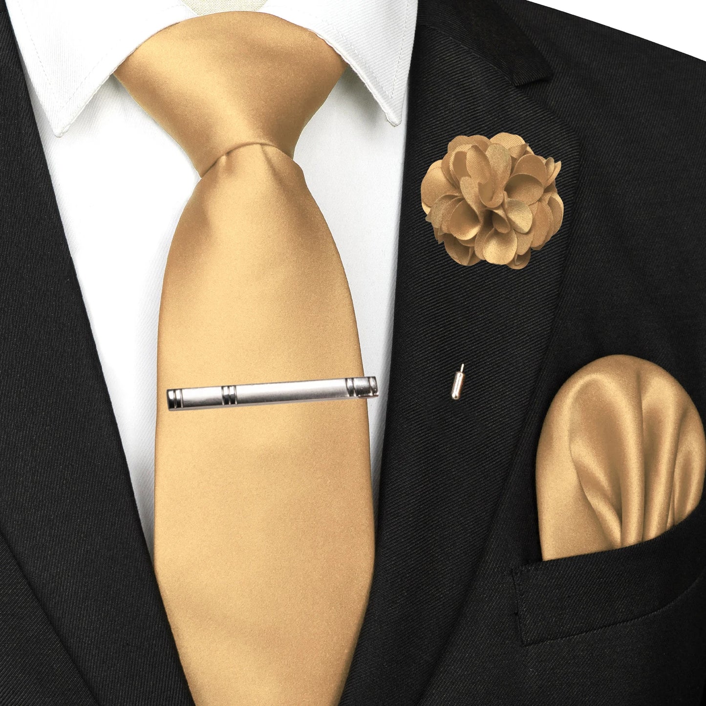 Mens Colors Solid Tie and Lapel Pin Necktie Pocket Square and Tie Clip Sets for Business Casual 4PCS